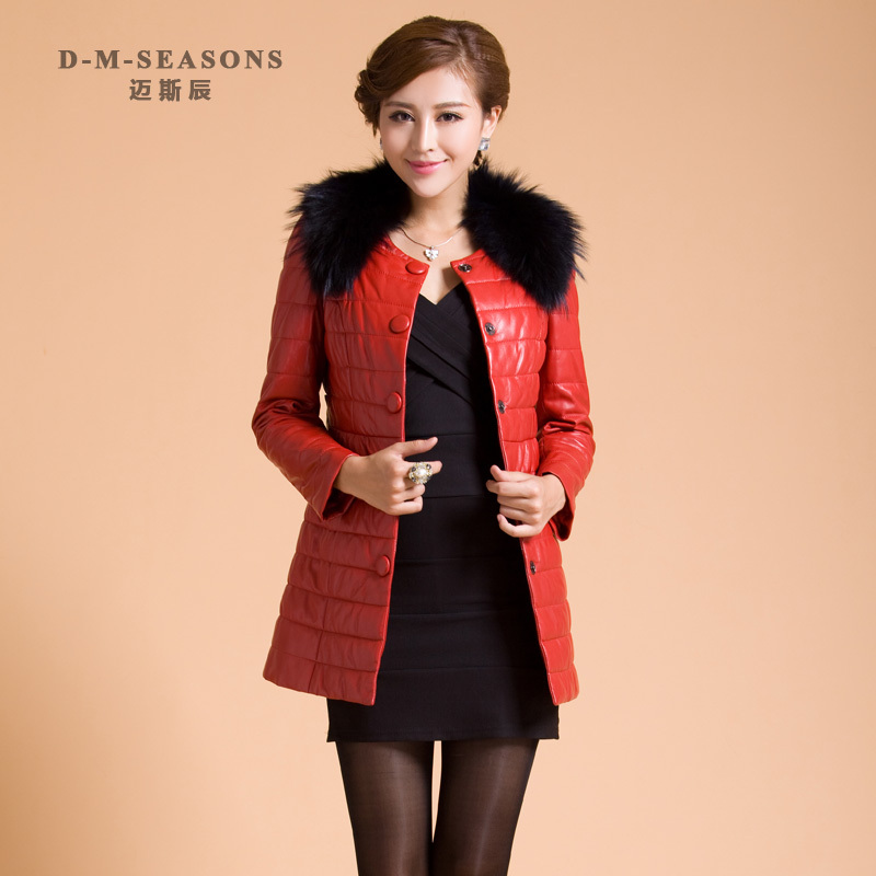 2012 winter female leather clothing genuine leather down coat sheepskin raccoon fur outerwear