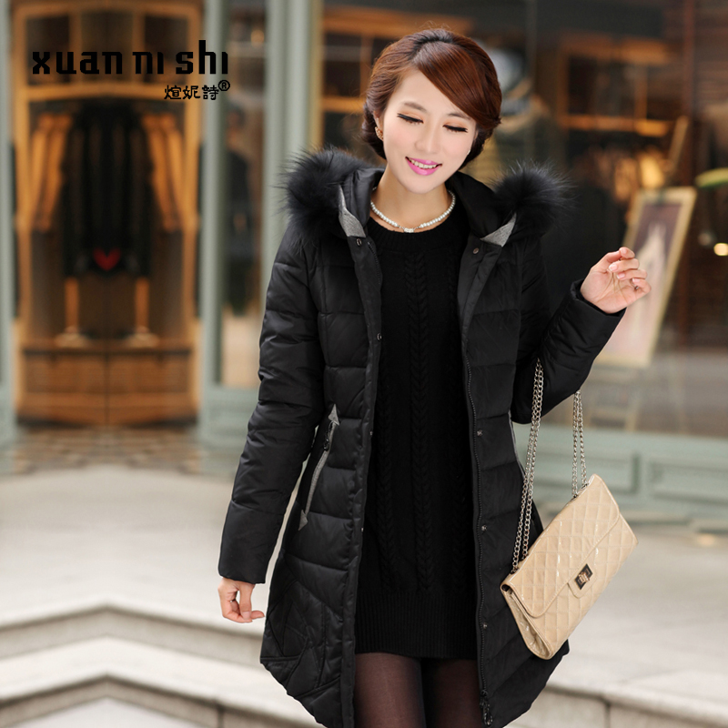 2012 winter female medium-long down coat raccoon fur down coat
