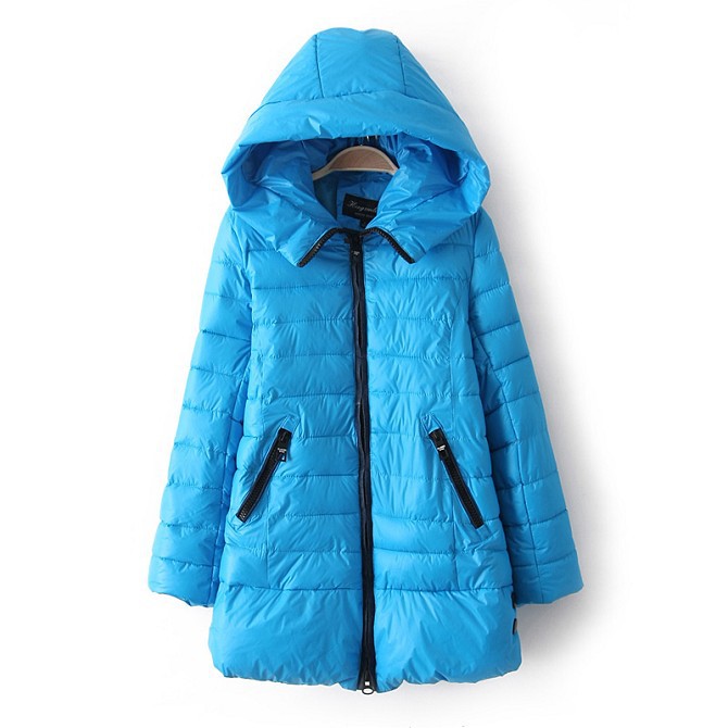 2012 Winter Female Medium-long Wadded Jacket with Denim Patchwork on Back