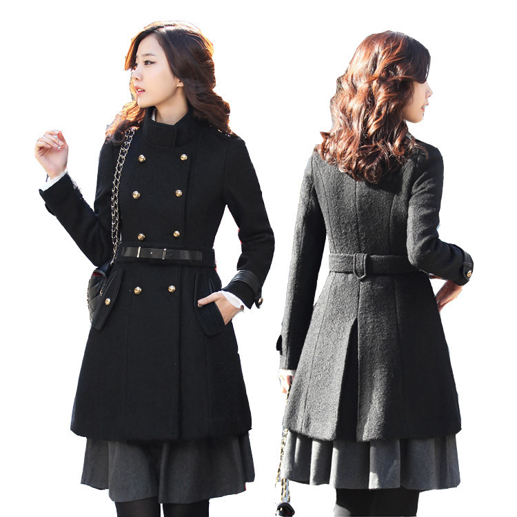 2012 winter female slim double breasted stand collar overcoat outerwear