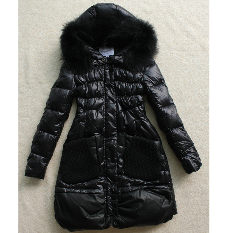 2012 winter fox fur hat slim the trend of fashion patchwork long-sleeve yarn pocket women's down coat free shipping