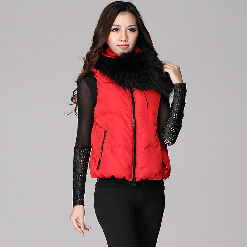 2012 winter fox fur slim the trend of fashion black short design women's vest down coat free shipping