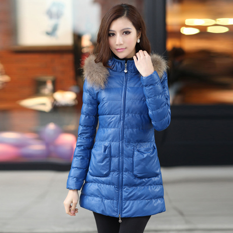 2012 winter fur collar epaulette medium-long slim thickening thermal PU wadded jacket cotton-padded jacket outerwear female