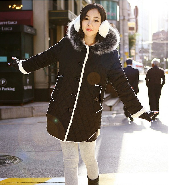 2012 winter fur collar thermal full berber fleece lining women's medium-long wadded jacket outerwear