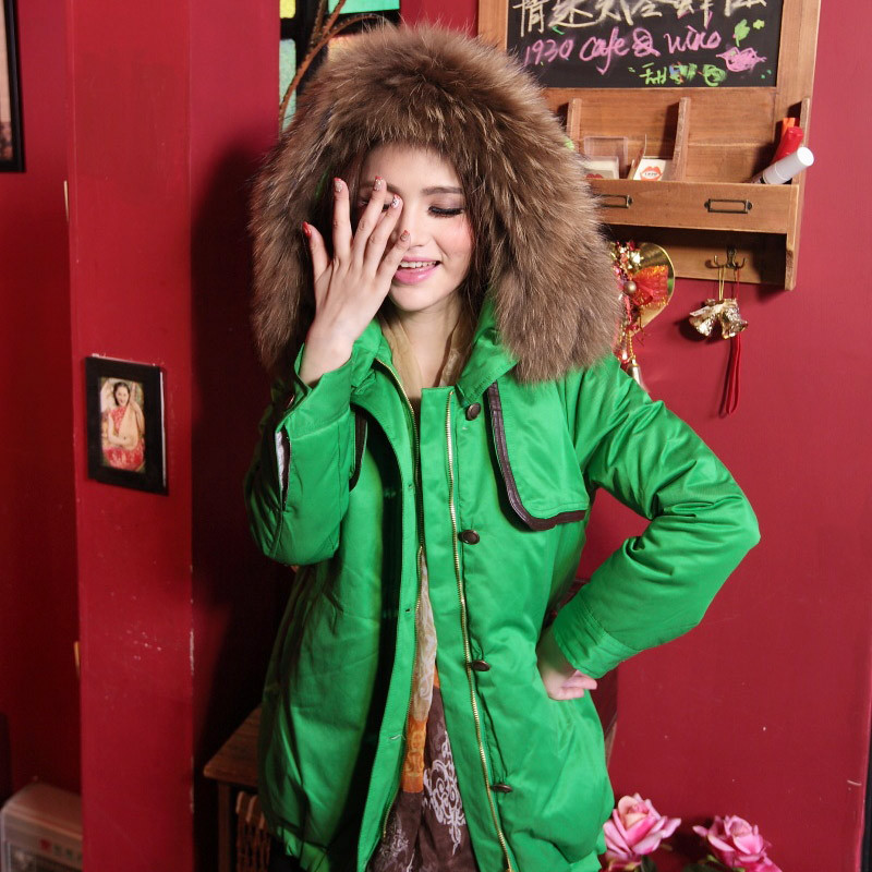 2012 winter fur collar thickening medium-long down coat female