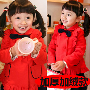 2012 winter girls clothing bow lotus leaf suit thickening plus velvet christmas red child outerwear free shopping 1305