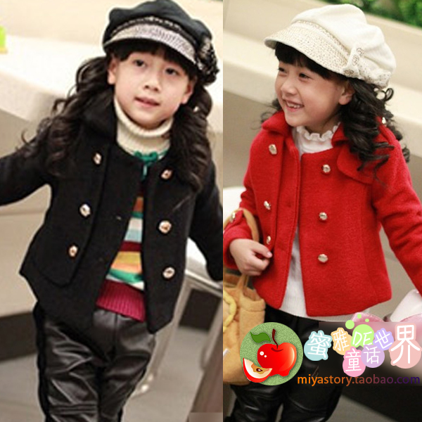 2012 winter girls clothing double breasted berber fleece thickening female child outerwear thermal short trench design da3