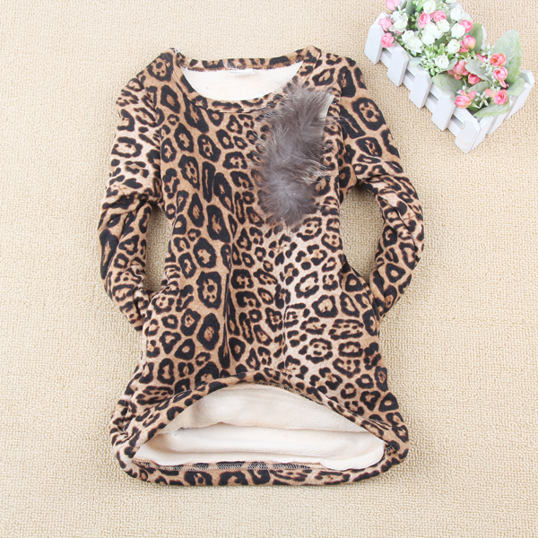 2012 winter girls clothing - fashion leopard print basic sweatshirt fleece thickening genuine leather decoration medium-long
