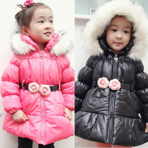 2012 winter girls clothing thermal thickening hooded rose overcoat child wadded jacket baby cotton-padded jacket