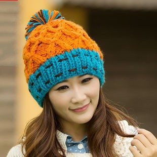 2012 winter hat female autumn and winter color block knitted hat handmade cap warm hat