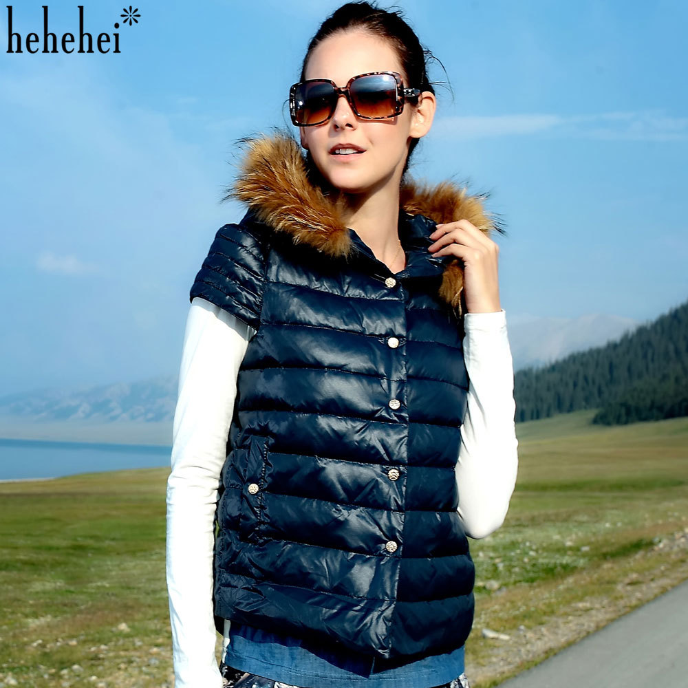 2012 winter hehehei solid color wool collar button short-sleeve slim down coat vest female