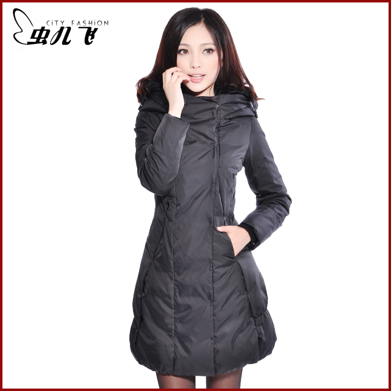 2012 winter high quality slim hooded fur collar down coat female long design FREE SHIPPING