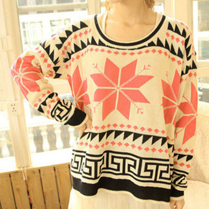 2012 Winter korean Christmas geometry vintage sweet snowflake deer loose thicken sweater for women/free shipping/retail/sr27