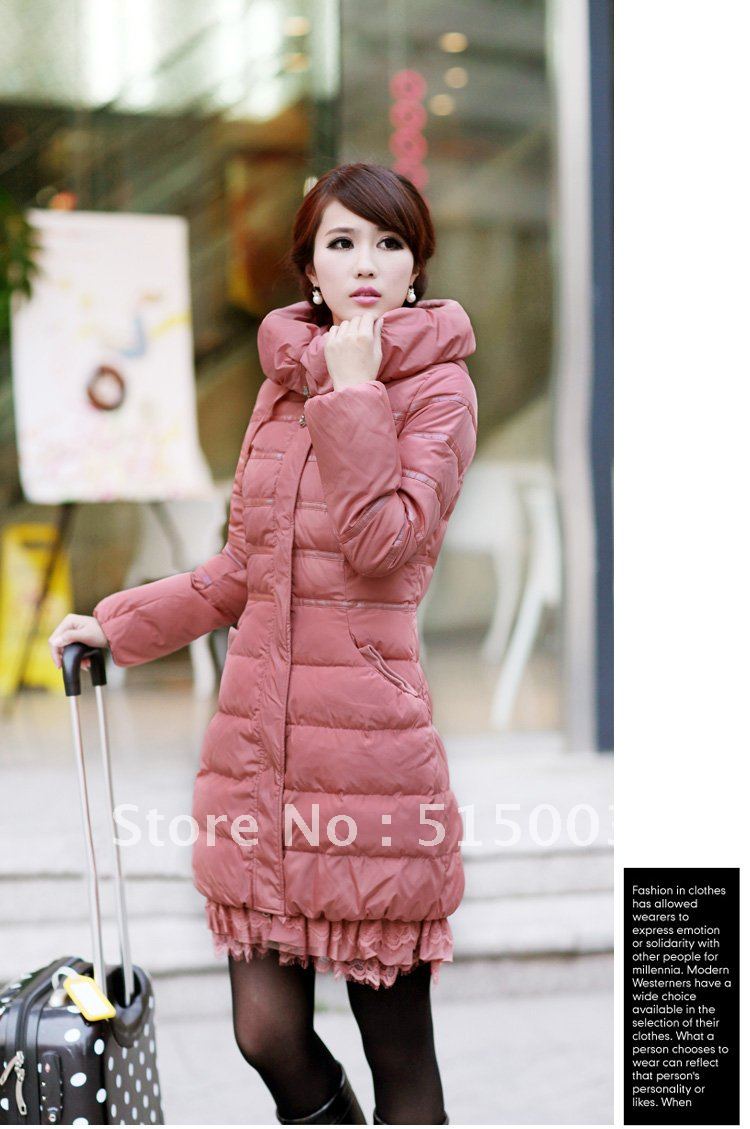 2012 winter lace decoration medium-long slim down coat female