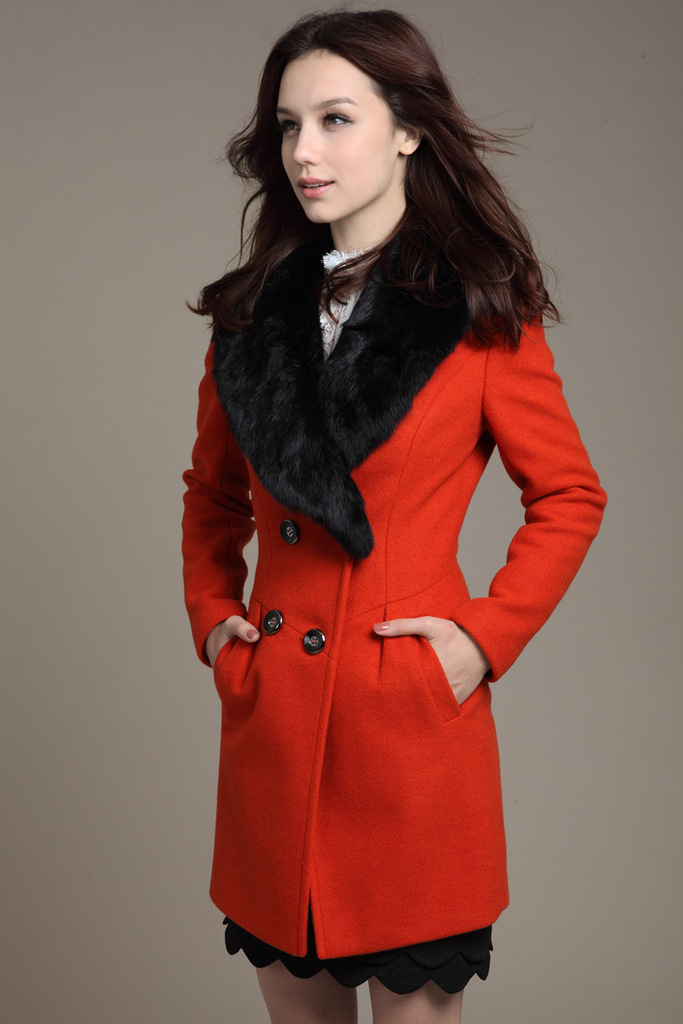 2012 winter ladies cashmere overcoat woolen fur collar slim women's trench outerwear long design