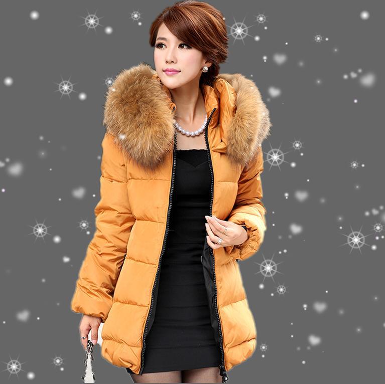 2012  winter large luxury fur collar down coat female slim medium-long Down Jacket women winter Coat with Fur collar