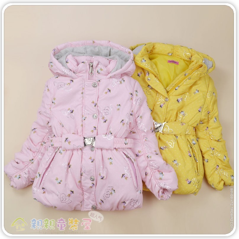 2012 winter long design hooded thickening female child cotton-padded jacket outerwear print baby wadded jacket child