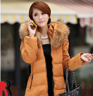 2012 winter luxury large fur collar slim thickening medium-long down coat women