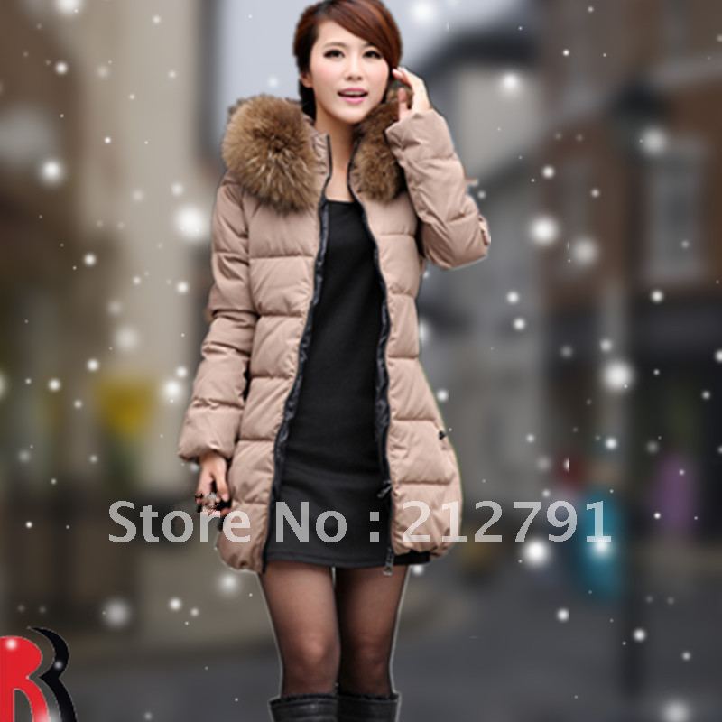 2012 winter luxury large fur collar slim thickening medium-long down coat women down jacket free shipping