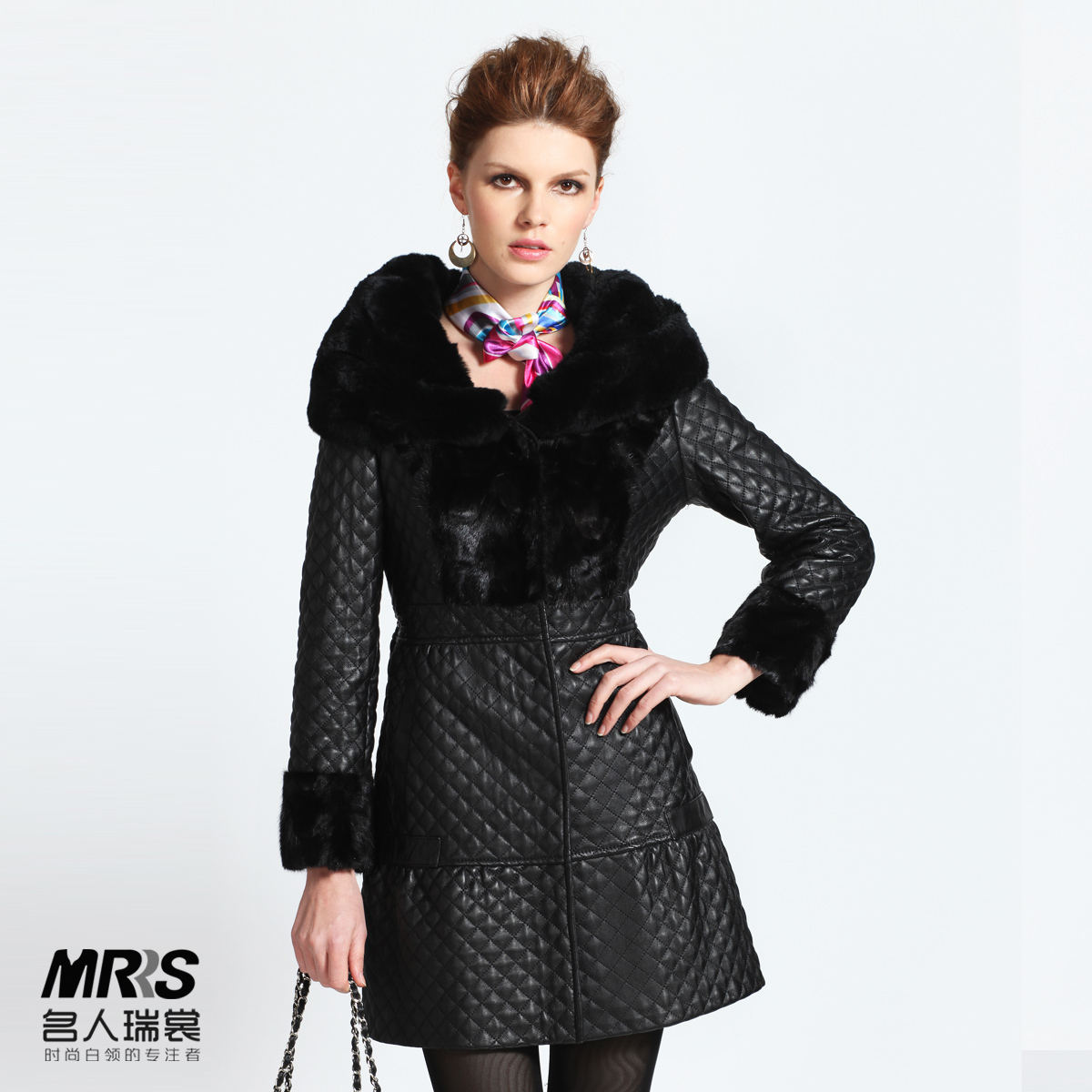 2012 winter luxury rex rabbit sweatshirt long design plaid sheep fur coat p112