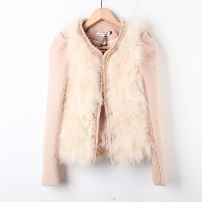 2012 winter luxury slim ostrich fur woolen outerwear woolen overcoat autumn and winter