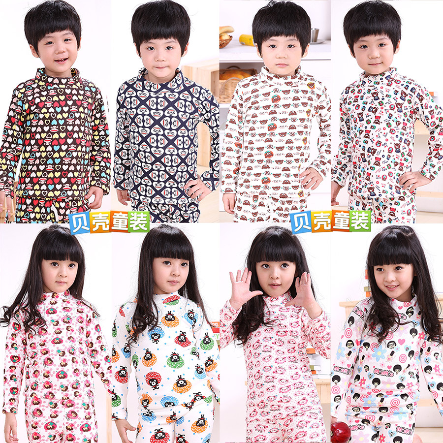 2012 winter male child girls clothing baby turtleneck plus velvet thickening thermal underwear set tz-0298