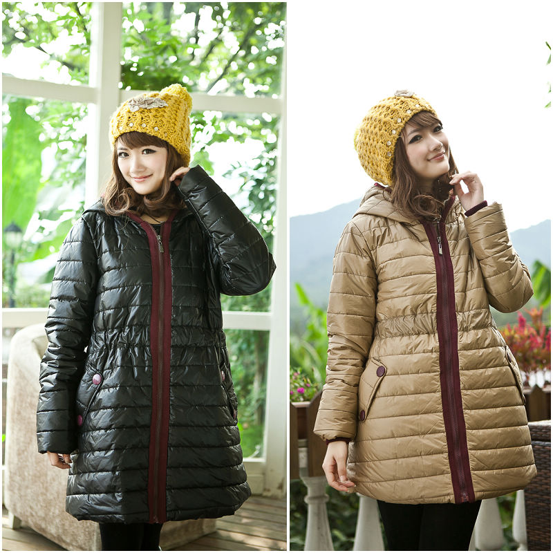 2012 winter maternity fashion cotton-padded jacket top slim waist wadded jacket with a hood badge thickening outerwear