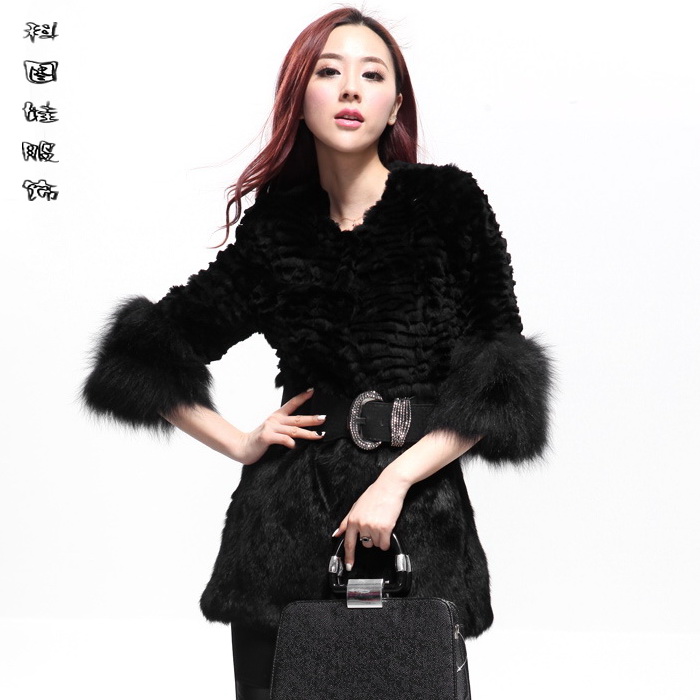 2012 winter medium-long slim mink hair rabbit fur coat 7831