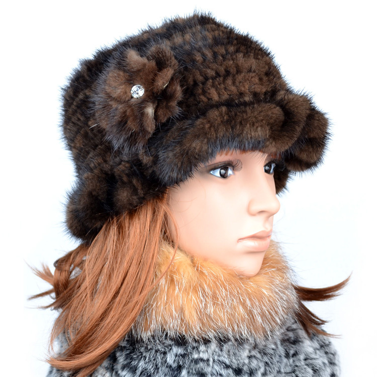 2012 winter mink bucket hats thermal fur hat popular women's flower bucket hat