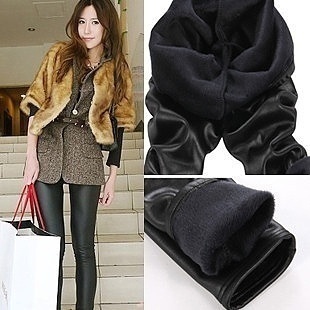 2012 winter mink velvet thickening dull faux leather thermal legging boot cut jeans pencil pants female