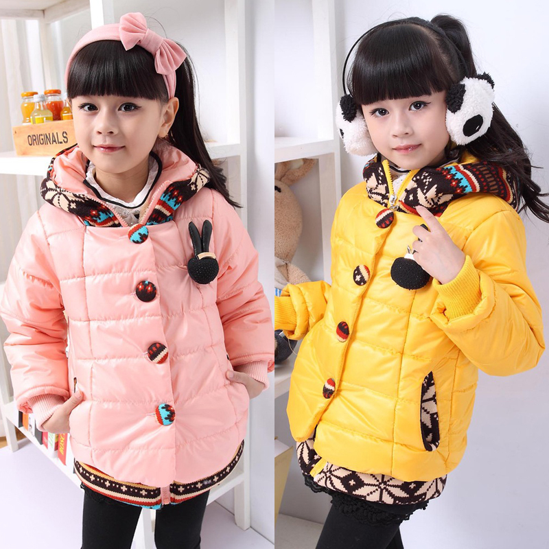 2012 winter new arrival children's clothing rabbit faux two piece female child with a hood cotton trench outerwear