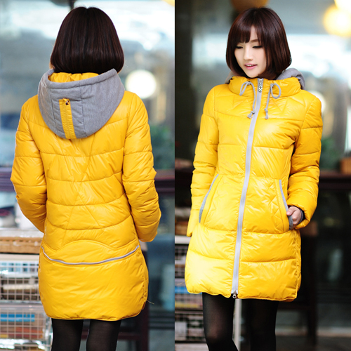 2012 winter new arrival drawstring hood with a zipper thermal slim women's wadded jacket medium-long cotton-padded jacket
