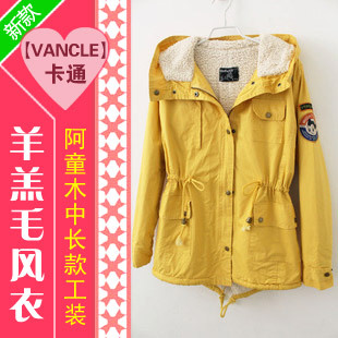 2012 winter new arrival epaulette medium-long berber fleece trench tooling cotton clothes Women outerwear w2970p120