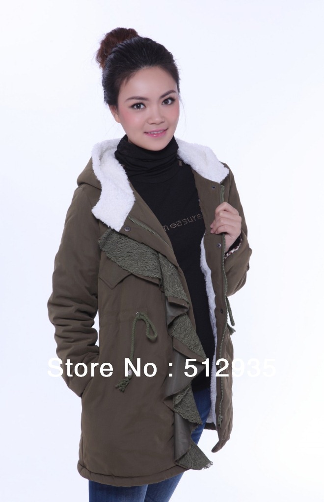 2012 Winter New Arrival ! Fashion Berber Fleece Lace Women Cotton-Padded Clothes , Slimless Lady's Wind Coat ,Free Shipping