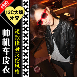 2012 winter new arrival fashion cool slim motorcycle leather clothing fashion black outerwear women's w229p85