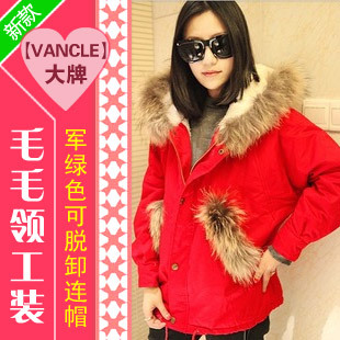 2012 winter new arrival fur collar olive tooling with a detachable hood overcoat outerwear women's w307p180