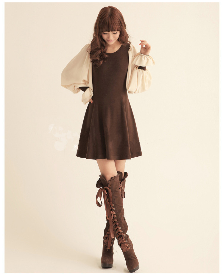 2012 winter new arrival lantern sleeve slim long-sleeve basic autumn and winter one-piece dress