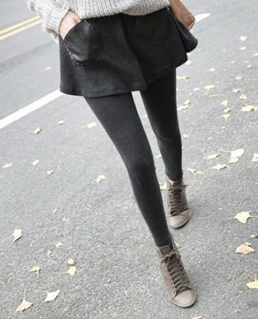 2012 winter new arrival PU pocket decoration leather skirt legging culottes legging skirt