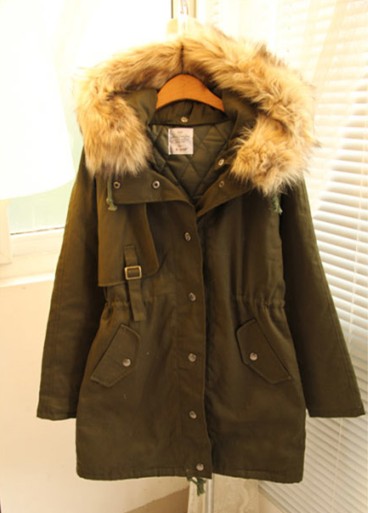 2012 winter new arrival remove the wool collar with a hood medium-long drawstring wadded jacket army overcoat free shipping