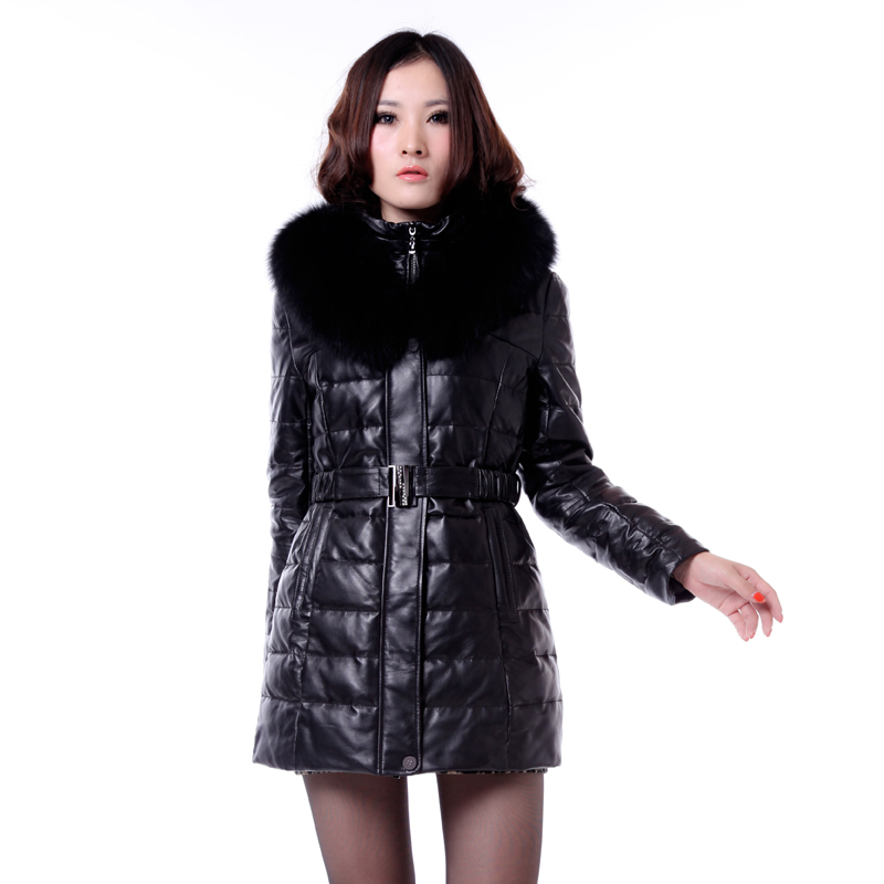 2012 winter new arrival sheepskin fox fur women's genuine leather down coat leather clothing outerwear