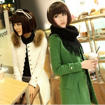 2012 winter new arrival single breasted long design slim autumn and winter woolen overcoat trench woolen outerwear female