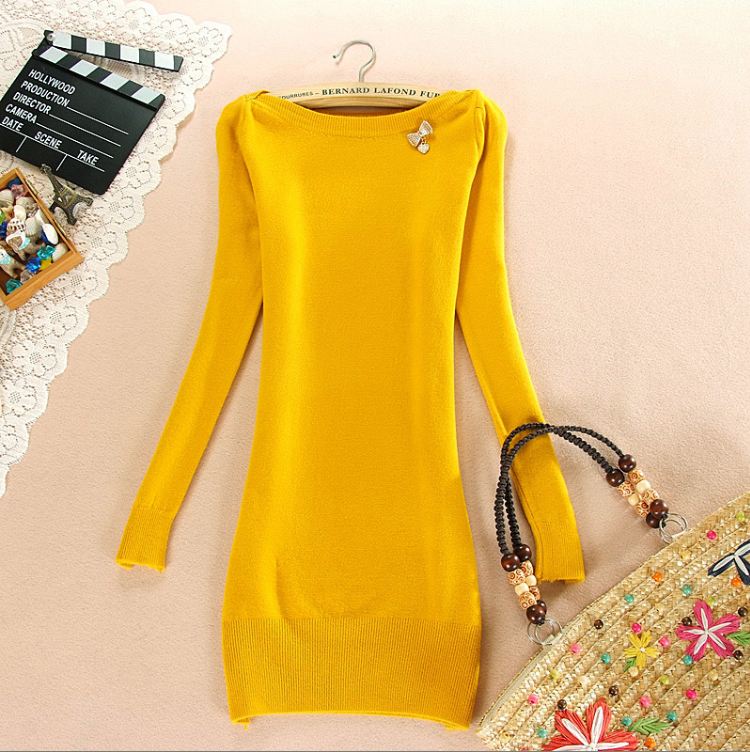 2012 winter new arrival slim solid color medium-long slim hip basic knitted sweater dress