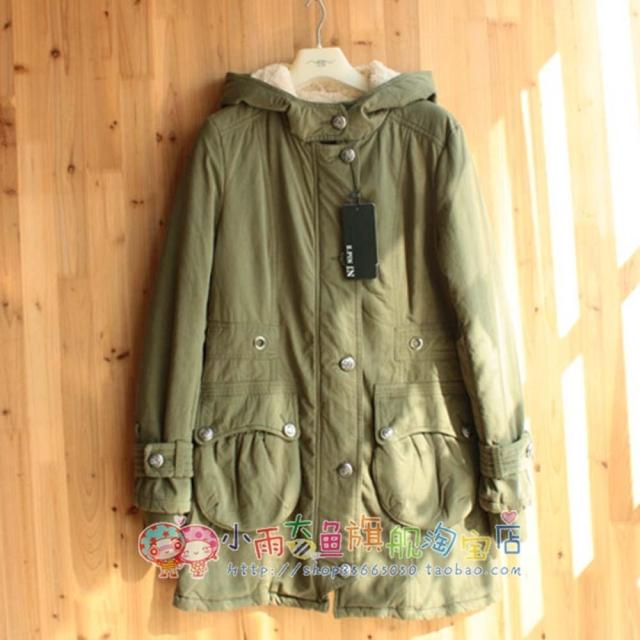 2012 winter new arrival super warm clothes outerwear coral fleece liner hooded wadded jacket overcoat Army Green