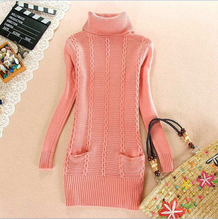 2012 winter new arrival women's all-match slim medium-long thickening turtleneck slim hip basic knitted sweater