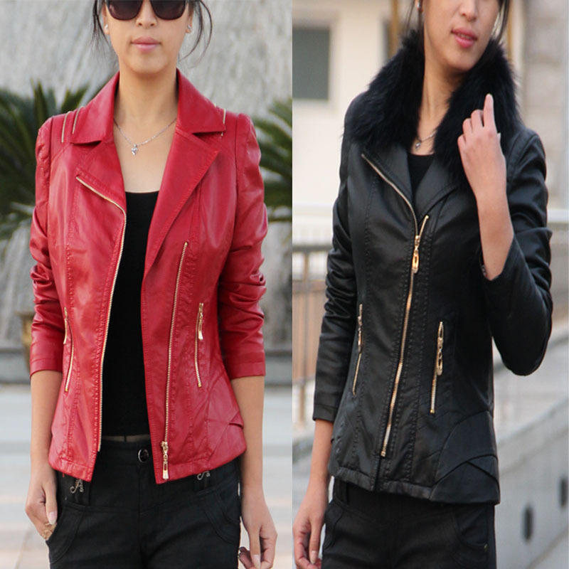 2012 winter new arrival women's cotton leather clothing slim mm plus size water washed leather wadded jacket cotton-padded