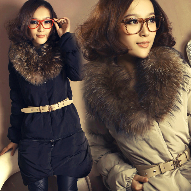 2012 winter new arrival women's large fur collar two ways the disassemblability medium-long down coat