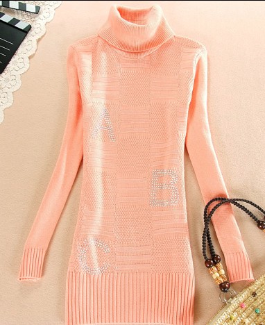 2012 winter new arrival women's thickening turtleneck knitted sweater letter medium-long slim basic sweater dress