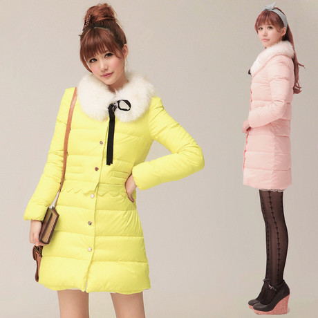 2012 winter new arrival women's winter sweet down wadded jacket candy color fur collar slim down cotton-padded jacket
