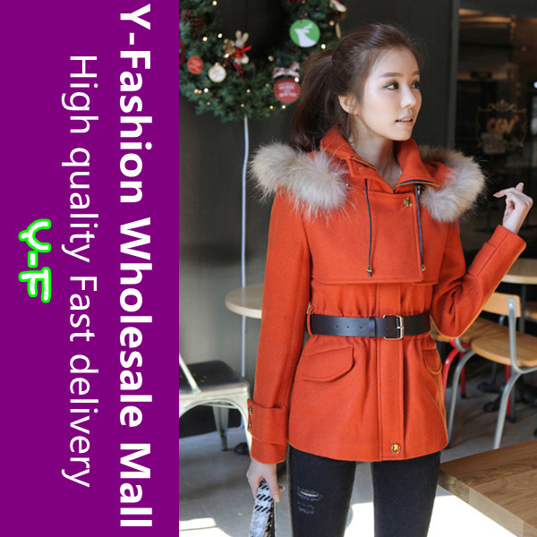 2012 Winter New Fashion Woman Wool Blends Coat,Orange Casual Keep Warm Women Trench Coat Size M-XL MTX1285 + Free Shipping