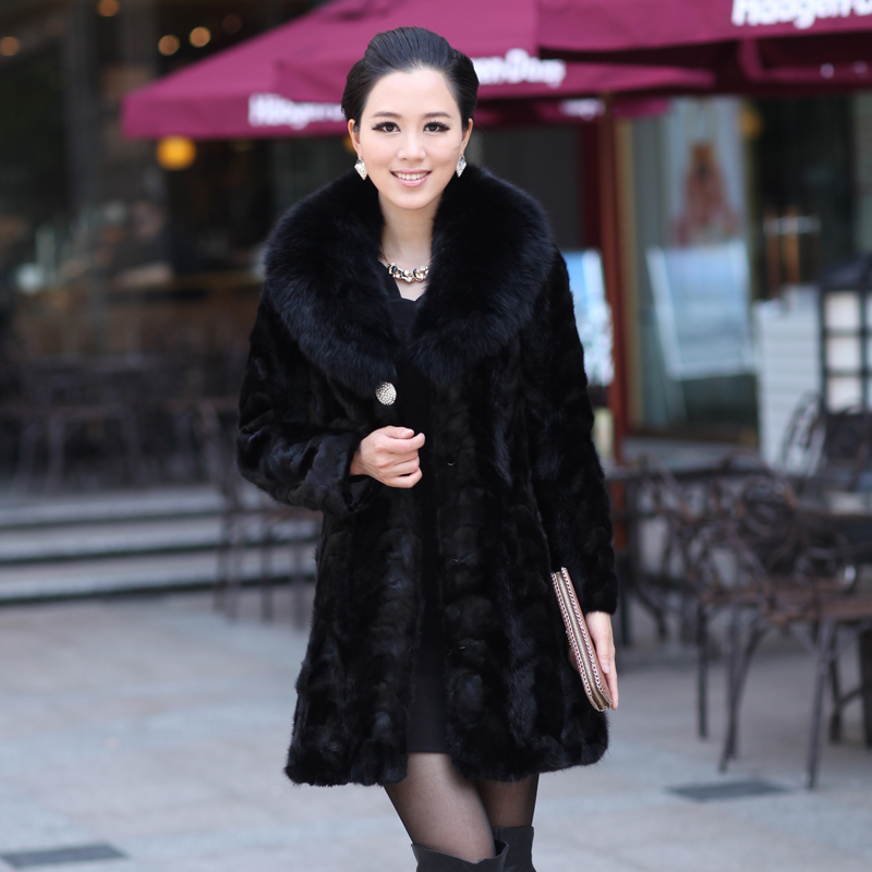 2012 Winter new genuine leather fight mink outerwear Women fur Women long design mink overcoat fox fur